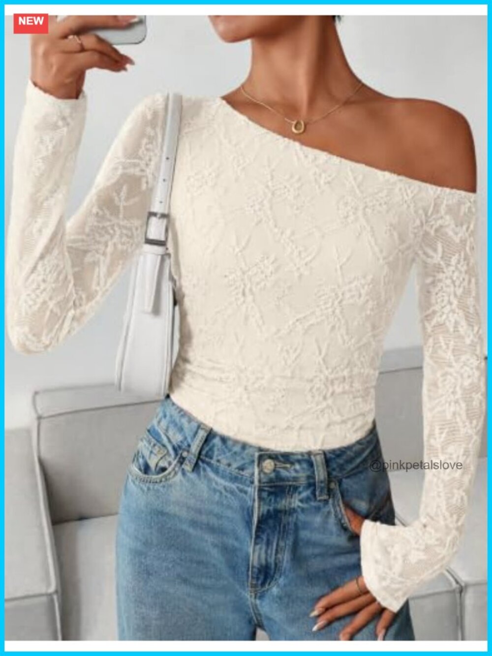 Off Shoulder Lace Long Sleeve Ruched Waist Going Out Top - Picture 4 of 7